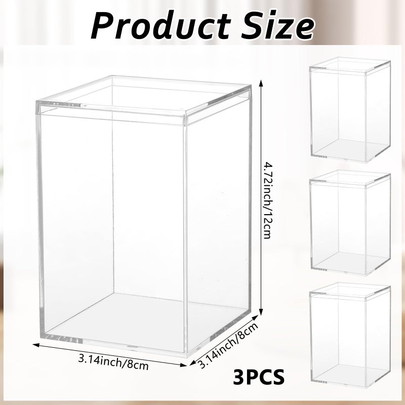 YEXEXINM 3 Pack Clear Plastic Stackable Display Case with Lid Display Case Compatible with Labubu POP MART Acrylic Clear Display Box Shelf Figure Display Case for Plush Collectibles Action Figures - Image 2