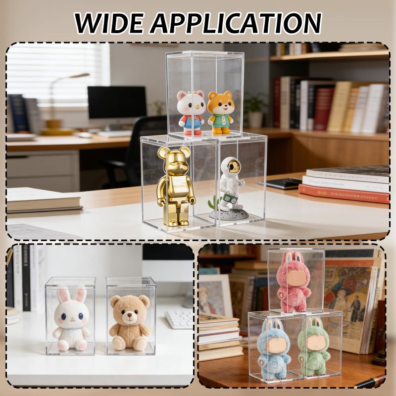 YEXEXINM 3 Pack Clear Plastic Stackable Display Case with Lid Display Case Compatible with Labubu POP MART Acrylic Clear Display Box Shelf Figure Display Case for Plush Collectibles Action Figures - Image 5