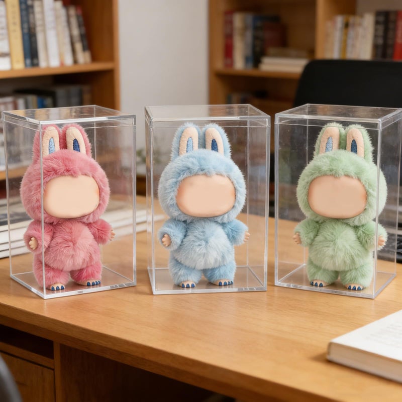 YEXEXINM 3 Pack Clear Plastic Stackable Display Case with Lid Display Case Compatible with Labubu POP MART Acrylic Clear Display Box Shelf Figure Display Case for Plush Collectibles Action Figures - Image 4