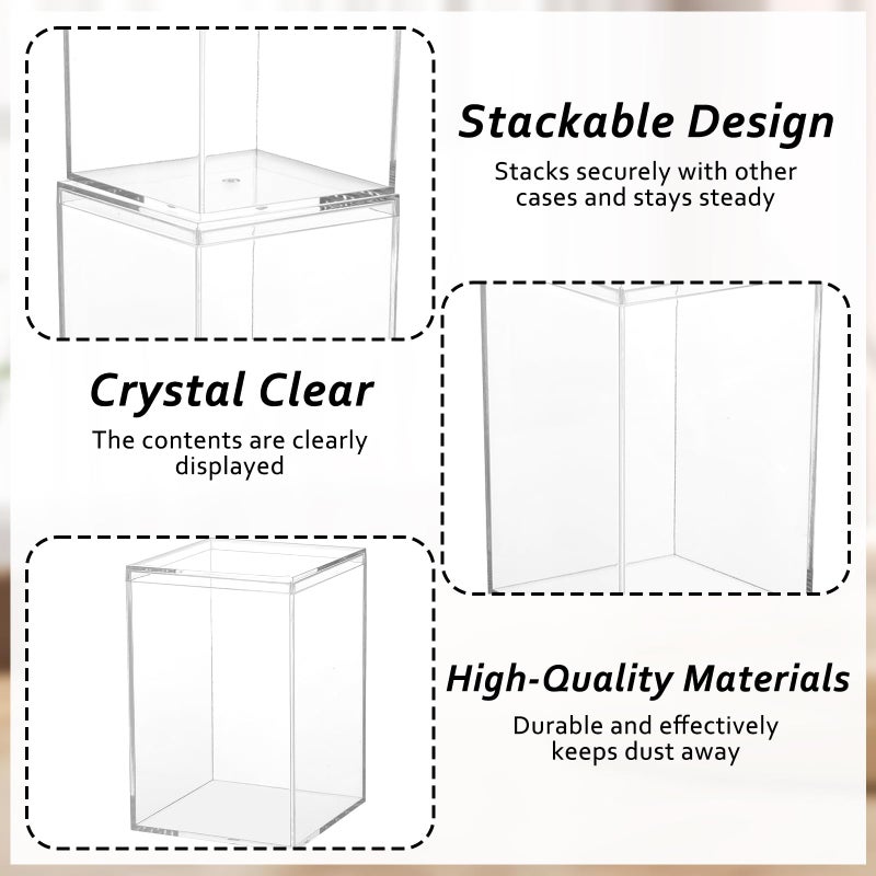 YEXEXINM 3 Pack Clear Plastic Stackable Display Case with Lid Display Case Compatible with Labubu POP MART Acrylic Clear Display Box Shelf Figure Display Case for Plush Collectibles Action Figures - Image 3