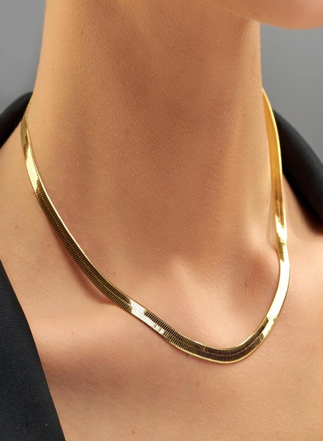 LIFETIME JEWELRY 5mm Flexible Herringbone Chain Necklace 24k Real Gold Plated (20 inches, Gold) - Image 2