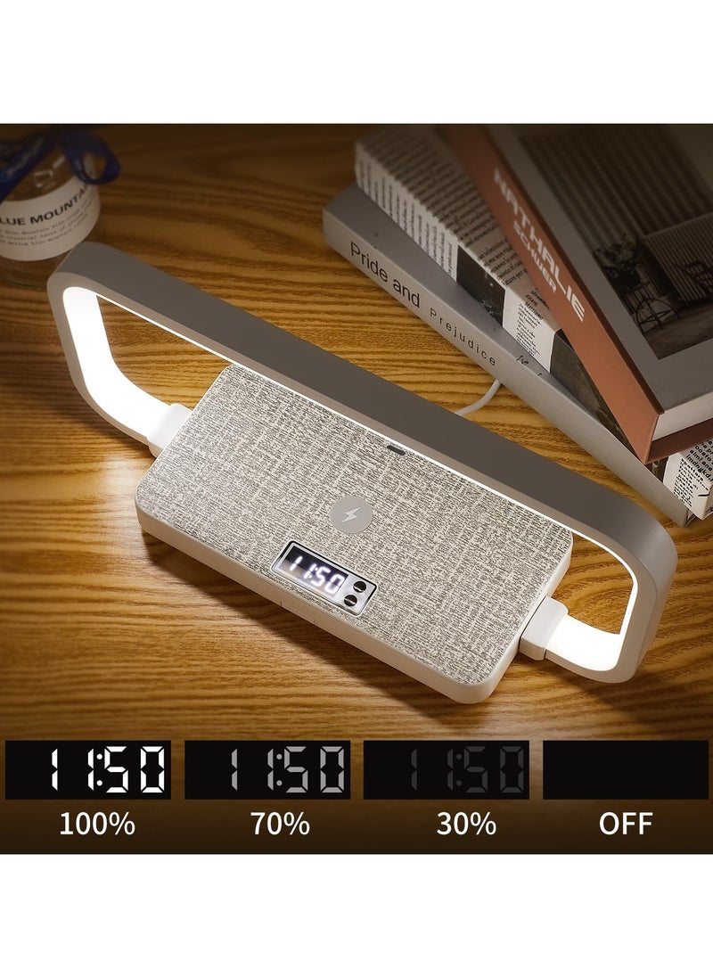 SYOSI - Bedside Lamp, Touch Lamps with Wireless Charger & USB Charging Port, Table Lamp with Clock, Bedroom Lamp with Phone Holder, Dimmable Desk Lamp, 3 Color Modes, Wooden Light for Bedroom - Image 1