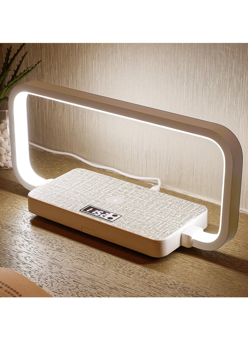 SYOSI - Bedside Lamp, Touch Lamps with Wireless Charger & USB Charging Port, Table Lamp with Clock, Bedroom Lamp with Phone Holder, Dimmable Desk Lamp, 3 Color Modes, Wooden Light for Bedroom - Image 1