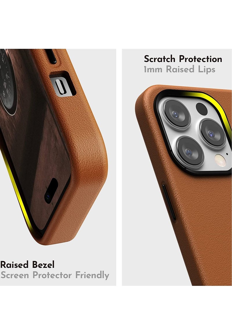 ELTRAZONE Leather Case Compatible with iPhone 14 Pro Max Case 6.7 inch, Premium PU Leather Phone Case Cover (with Metallic Buttons & Microfiber Lining) for iPhone 14 Pro Max (2022), Brown - Image 4