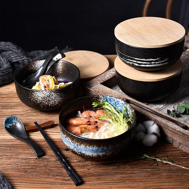 Japanese Ceramic Bowl With Lid Eating Set Single Noodle Bowl Creative Instant Noodle Bowl Personalized Color - Image 3