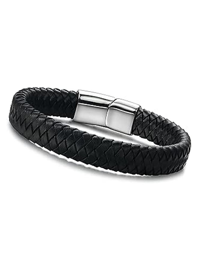 أساور جلدية مضفرة للرجال، مشبك من الفولاذ المقاوم للصدأ 7.5-8.5 بوصة - Image 1