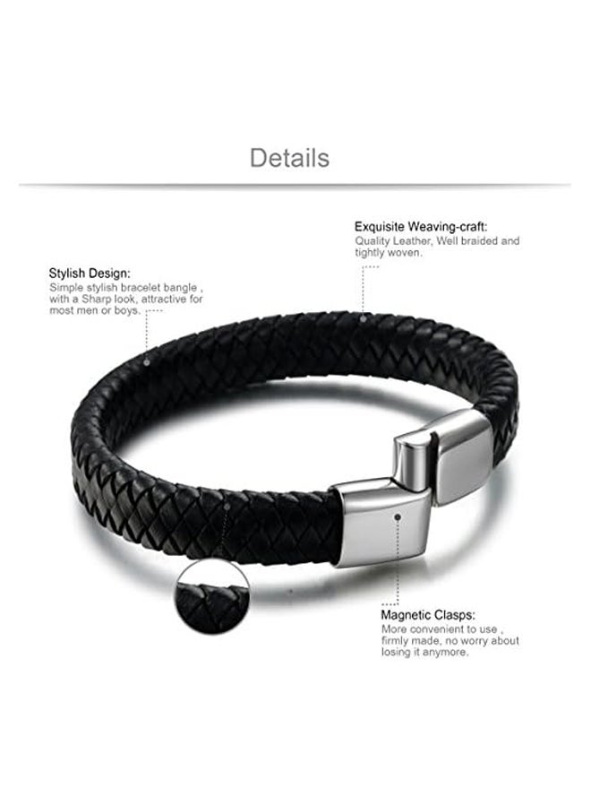 أساور جلدية مضفرة للرجال، مشبك من الفولاذ المقاوم للصدأ 7.5-8.5 بوصة - Image 3