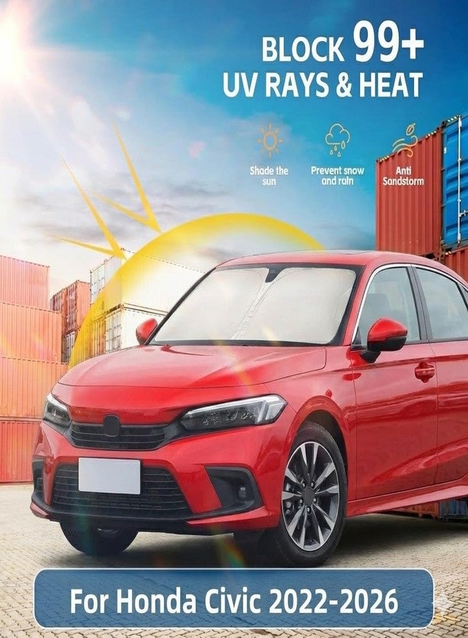 AuyNeas واقي الشمس الأمامي من AuyNeas لهوندا سيفيك 2022 2023 2024، طبقتان، 240T، واقي شمس أمامي قابل للطي، مصمم خصيصًا، يحجب الأشعة فوق البنفسجية، من إكسسوارات السيارات الصيفية الأساسية (سيفيك 2022-2024) - Image 2