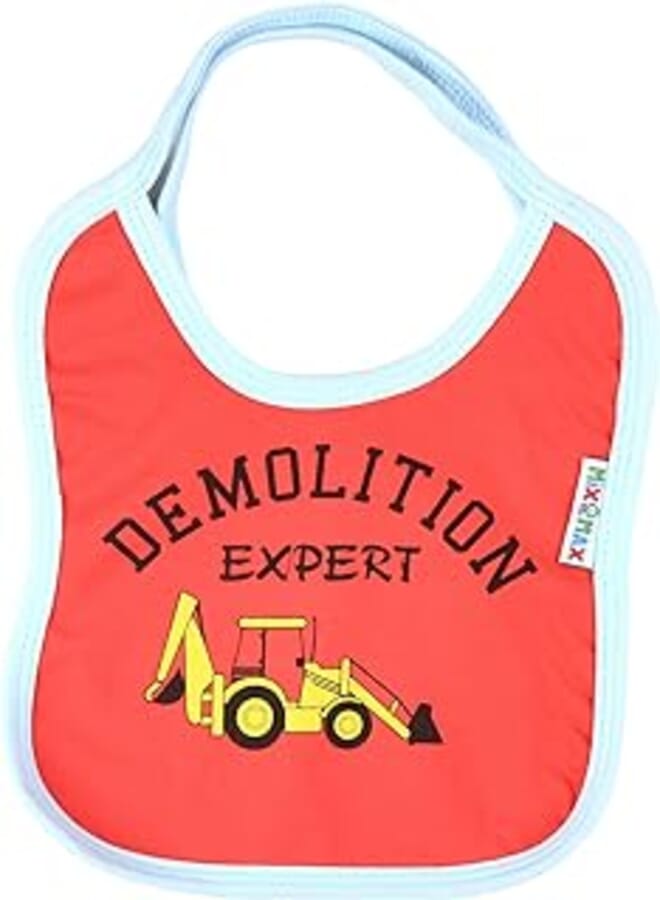Mix and Max Mix&Max Cotton Bib Printed Demolition Expert For Boys-Red&Baby Blue