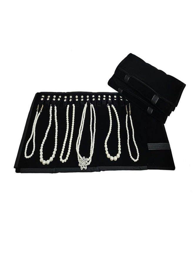 SCIKHEFT Velet Travel Jewelry Case Roll Bag Organizer for Necklace Bracelet Black Gray Velvet (Black Velvet) - Image 2