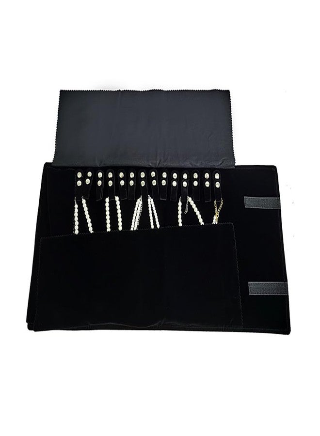 SCIKHEFT Velet Travel Jewelry Case Roll Bag Organizer for Necklace Bracelet Black Gray Velvet (Black Velvet) - Image 3