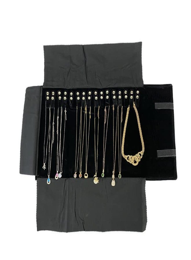 SCIKHEFT Velet Travel Jewelry Case Roll Bag Organizer for Necklace Bracelet Black Gray Velvet (Black Velvet) - Image 4