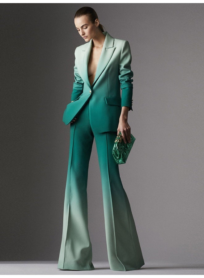 Madam Uniq Elegant Gradient Color Slim Fit Suit with Flared Trousers - Two-Piece Set - Image 1