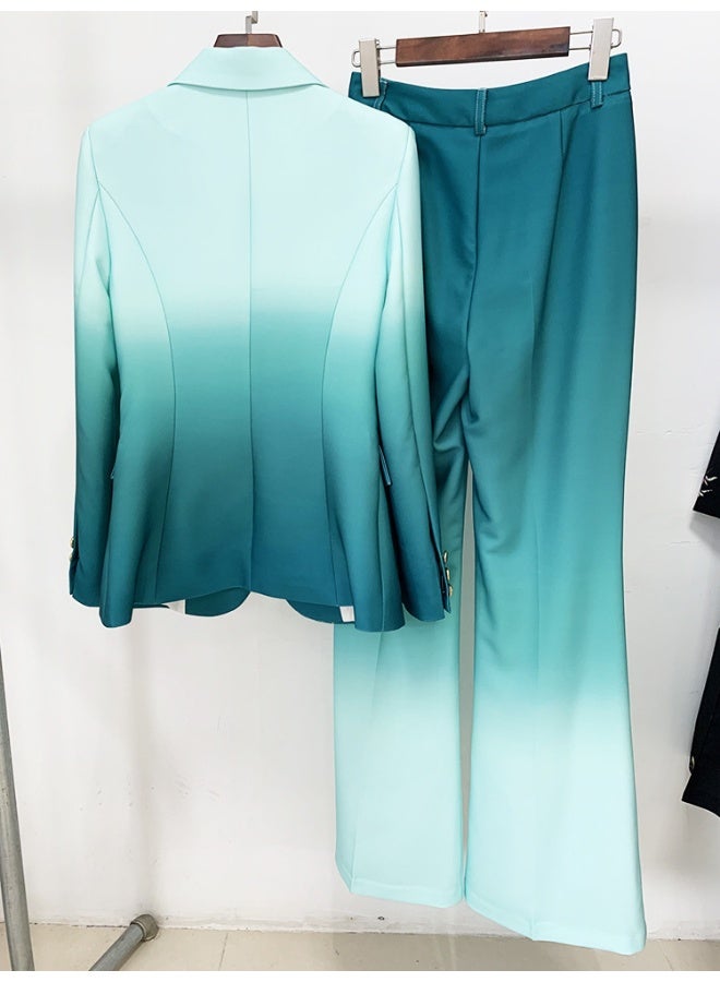 Madam Uniq Elegant Gradient Color Slim Fit Suit with Flared Trousers - Two-Piece Set - Image 3