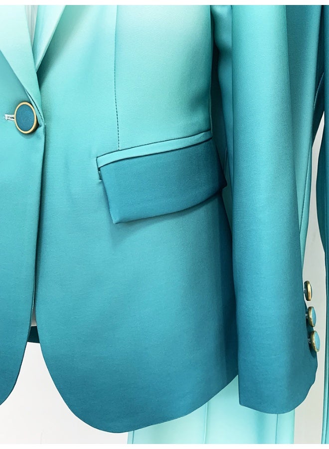 Madam Uniq Elegant Gradient Color Slim Fit Suit with Flared Trousers - Two-Piece Set - Image 5