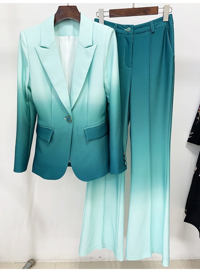 Madam Uniq Elegant Gradient Color Slim Fit Suit with Flared Trousers - Two-Piece Set - Image 2