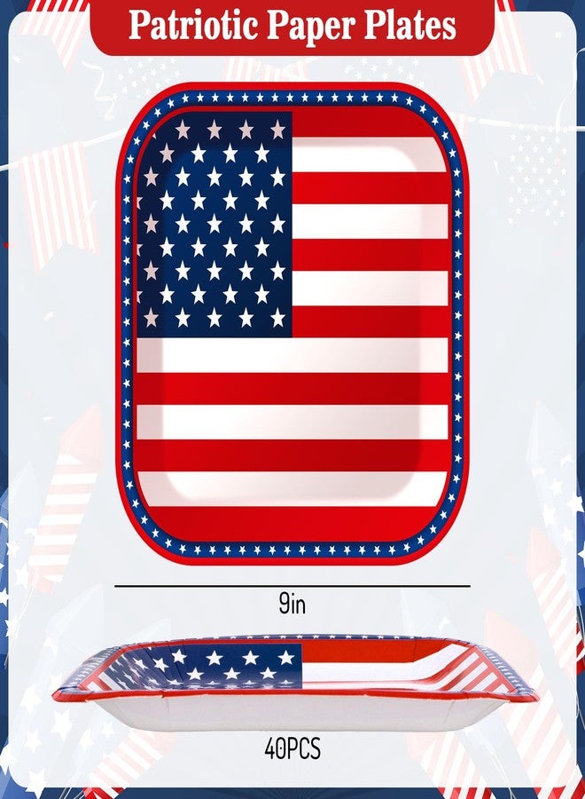 Whaline 40Pcs 9 Inch Patriotic Paper Plates American Flag Square Disposable Plates 4th of july Decoration Party Tableware Dinnerware for Independence Day Birthday Party Supplies Table Decor - Image 2