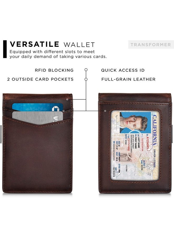 CONTACTS Contacts Genuine Leather Money Clip Wallet Slim Front Pocket RFID Blocking Card Holder Minimalist Mini Bifold for Men's (Brown), 11 Card Slot  - Image 4
