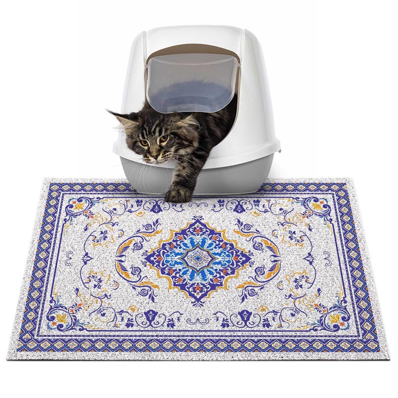 Glittme Cat Litter Mat with Non-slip Bottom Litter Box Mat Waterproof Litter Trapping Mat Easy to Clean Washable Cat Food Mat for Kitty,S - Image 1