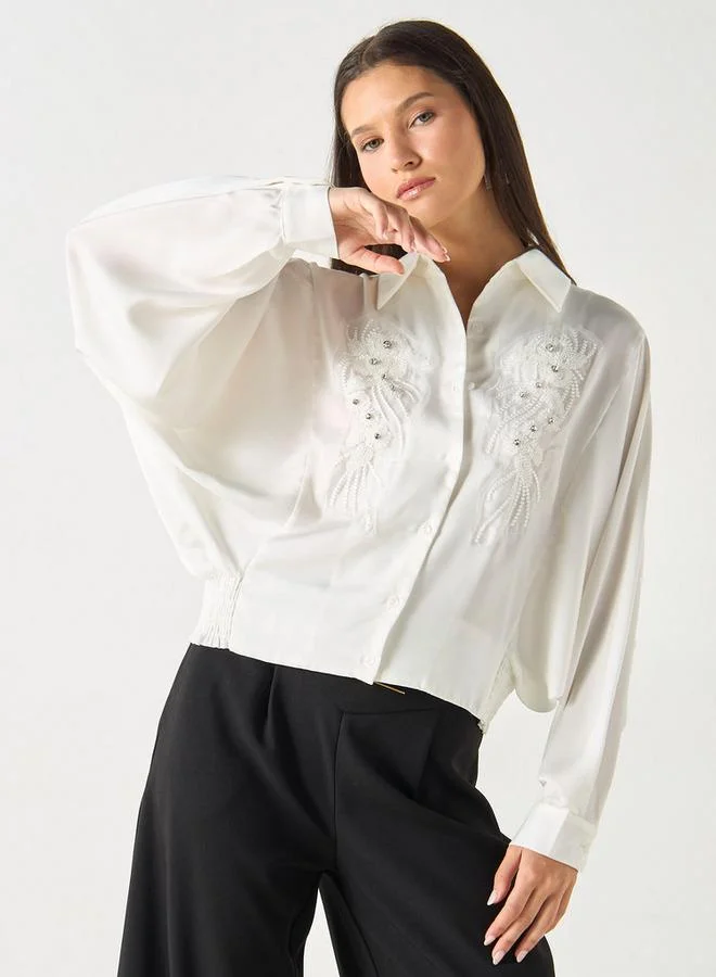 2Xtremz 2Xtremz Bead Embellished Shirt with Bishop Sleeves and Button Placket