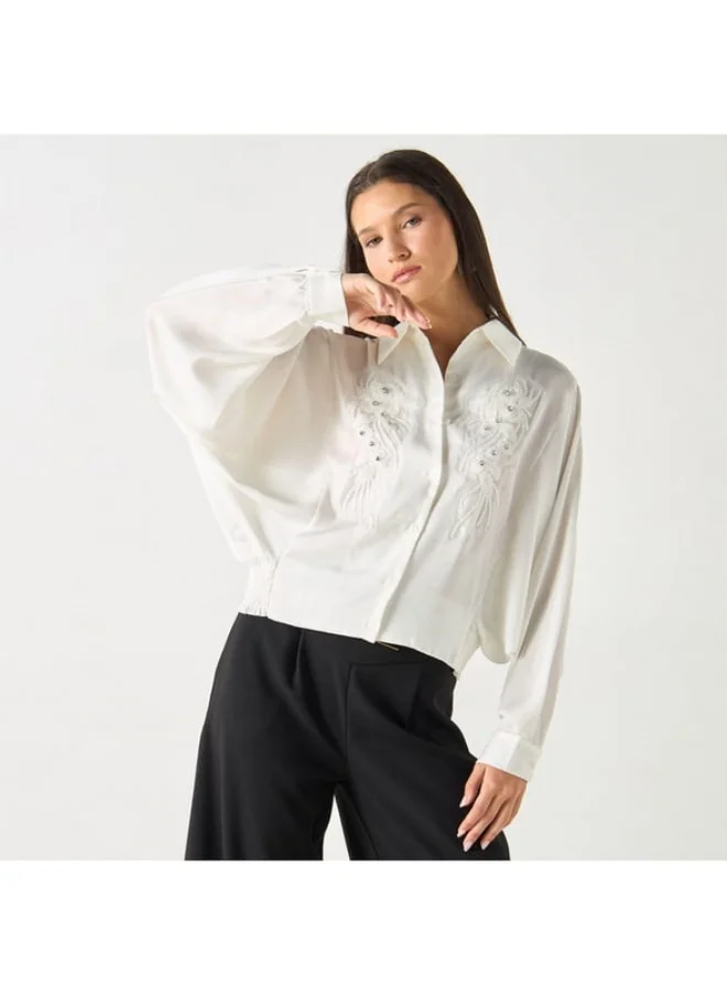 2Xtremz 2Xtremz Bead Embellished Shirt with Bishop Sleeves and Button Placket