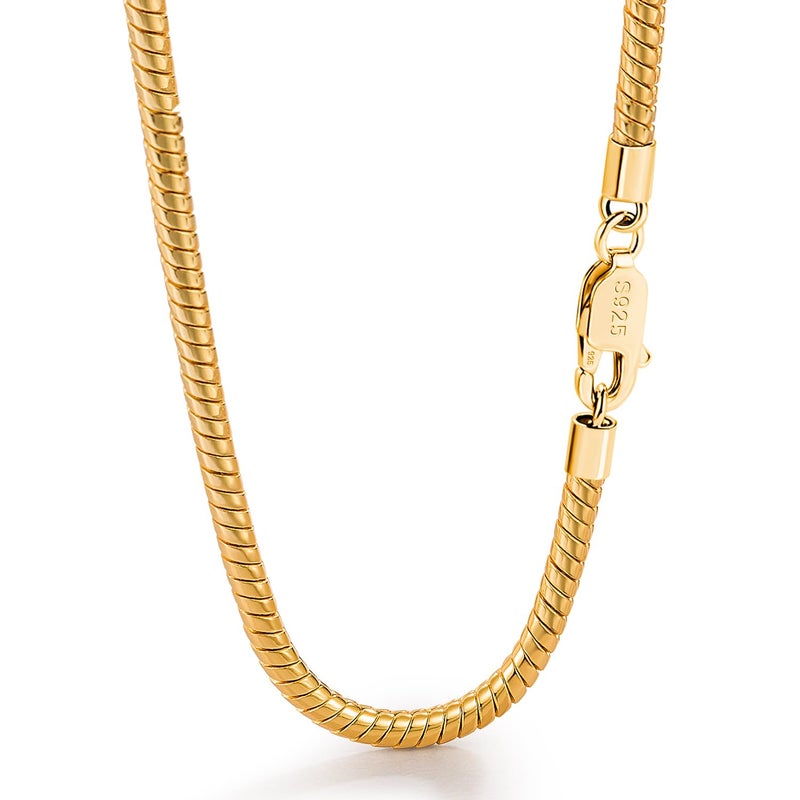 Dankadi Italy 925 Sterling Silver Snake Chain Necklace Men Women 3MM4MM Rolo Link Round Chain Chokers 18 20 22 24 26 28 30 Unisex Fine Jewelry Gift 4MM Gold 16 inches - Image 2