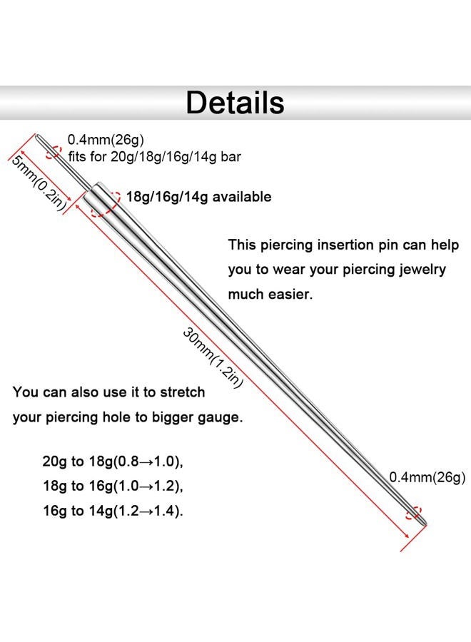 PunkTracker 14g/16g/18g/20g ASTM F136 Titanium Piercing Kit Taper Insertion Pin for Threadless Push In Tragus Helix Lip Nose Helix Piercing Jewelry Cartilage Earrings Labret Studs Nose Stud Stretcher, - Image 3