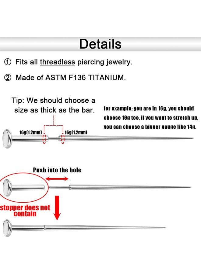 PunkTracker 14g/16g/18g/20g ASTM F136 Titanium Piercing Kit Taper Insertion Pin for Threadless Push In Tragus Helix Lip Nose Helix Piercing Jewelry Cartilage Earrings Labret Studs Nose Stud Stretcher, - Image 4