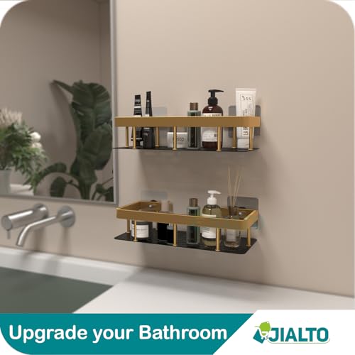 JIALTO 2 Pcs Aluminum Wall Mounted Bathroom Organiser | Floating Shelf for Wall for Bathroom Cabinet | Multifunctional Large Capacity Bathroom Rack | Bathroom Shelf for Wall (Gold) - Image 3