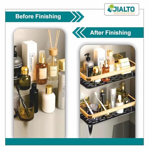 JIALTO 2 Pcs Aluminum Wall Mounted Bathroom Organiser | Floating Shelf for Wall for Bathroom Cabinet | Multifunctional Large Capacity Bathroom Rack | Bathroom Shelf for Wall (Gold) - Image 4