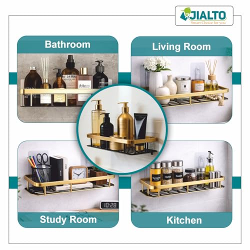 JIALTO 2 Pcs Aluminum Wall Mounted Bathroom Organiser | Floating Shelf for Wall for Bathroom Cabinet | Multifunctional Large Capacity Bathroom Rack | Bathroom Shelf for Wall (Gold) - Image 5