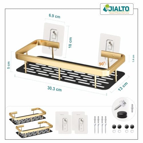 JIALTO 2 Pcs Aluminum Wall Mounted Bathroom Organiser | Floating Shelf for Wall for Bathroom Cabinet | Multifunctional Large Capacity Bathroom Rack | Bathroom Shelf for Wall (Gold) - Image 2