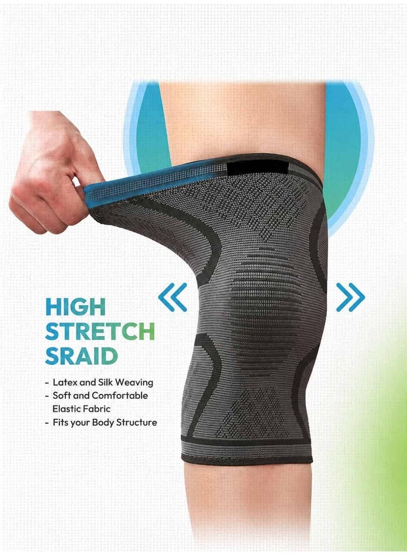 AZMARO 2PCS Knee Compression Sleeves, Anti-Slip Breathable Knee Support Brace for Men & Women, Pain Relief for Arthritis & Joint Injuries, Sports Knee Pads for Running, Cycling, Basketball, Gym (Size L) - Image 3