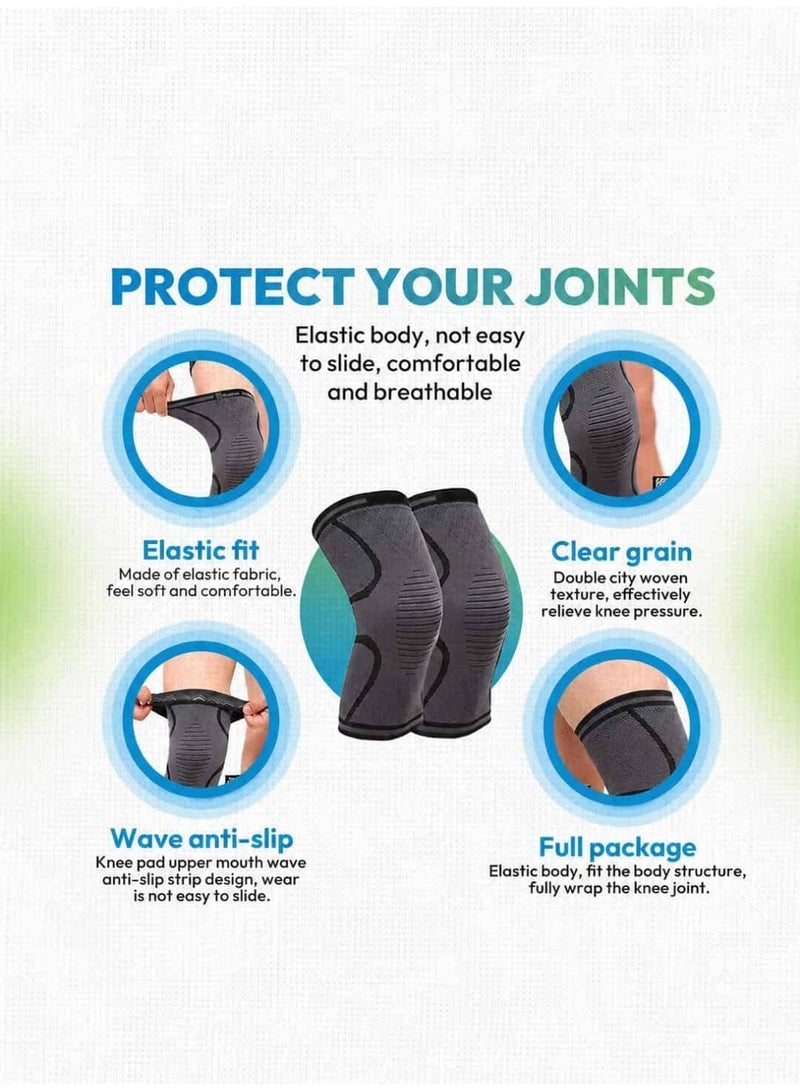 AZMARO 2PCS Knee Compression Sleeves, Anti-Slip Breathable Knee Support Brace for Men & Women, Pain Relief for Arthritis & Joint Injuries, Sports Knee Pads for Running, Cycling, Basketball, Gym (Size L) - Image 2