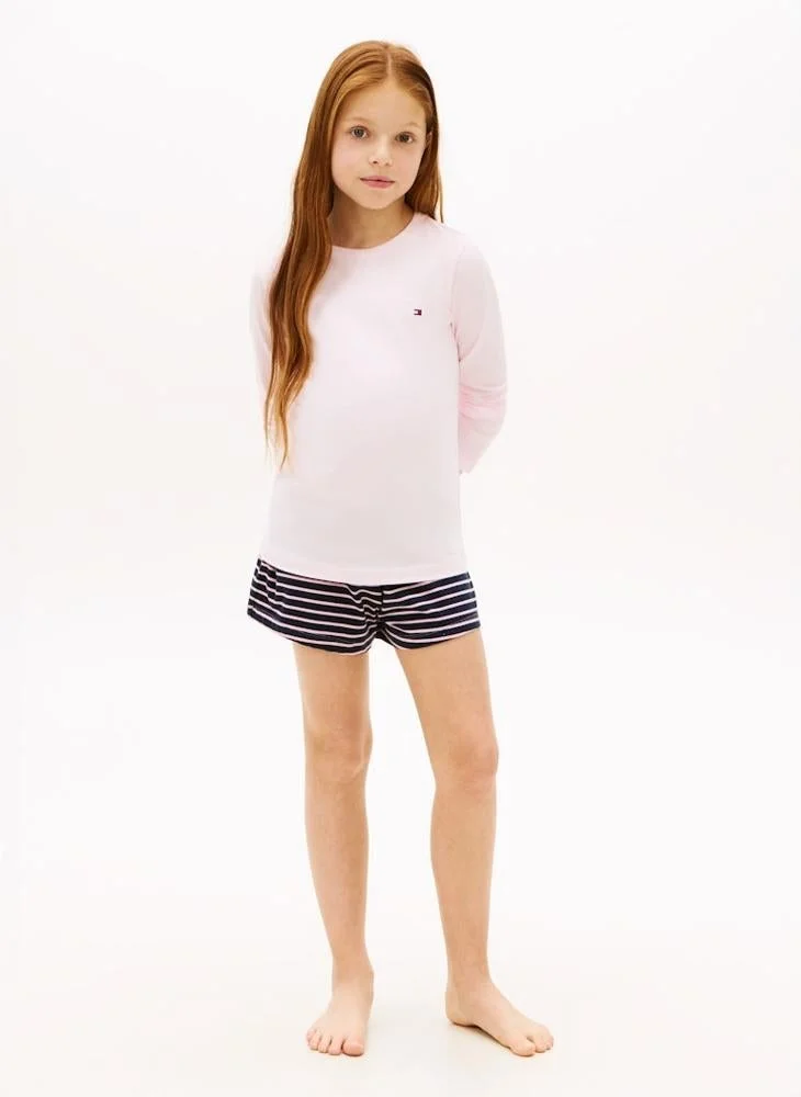 Tommy Hilfiger Light Pink/White 2-Pack Signature Flag Long Sleeve Lounge T-Shirts for Women | Best Price UAE
