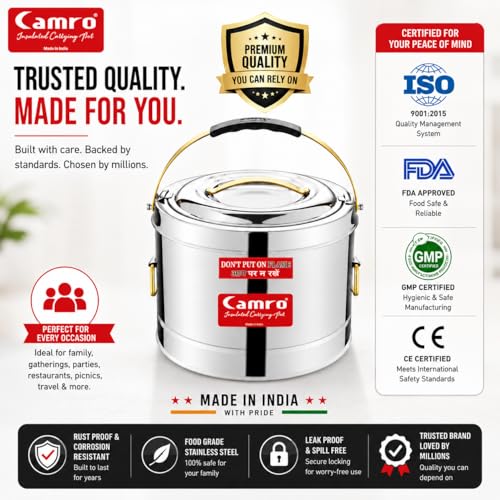 Camro Sambar Pot Stainless Steel 10 Liters | Sambar Pot with Lid | Casserole for Cooking | Canteen & Hotel Container | Picnic HotPot | Biryani Box Puff Insulated Hot & Cold Serving - Image 4