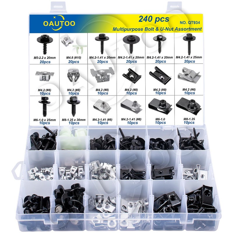 OAUTOO 240pcs Body Multipurpose Bolt & U-Nut Kit Assortment for GM Ford Chrysler - Image 5