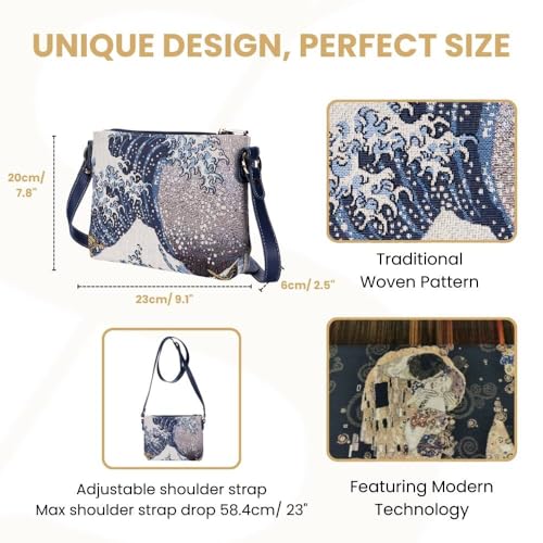 Signare Tapestry Crossbody Bag Shoulder Purse for Women In Hokusai Great Wave off Kanagawa Design (XB02-ART-JP-WAVE) - Image 3