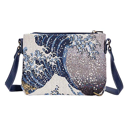 Signare Tapestry Crossbody Bag Shoulder Purse for Women In Hokusai Great Wave off Kanagawa Design (XB02-ART-JP-WAVE) - Image 1
