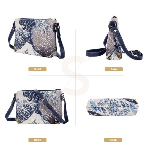 Signare Tapestry Crossbody Bag Shoulder Purse for Women In Hokusai Great Wave off Kanagawa Design (XB02-ART-JP-WAVE) - Image 2