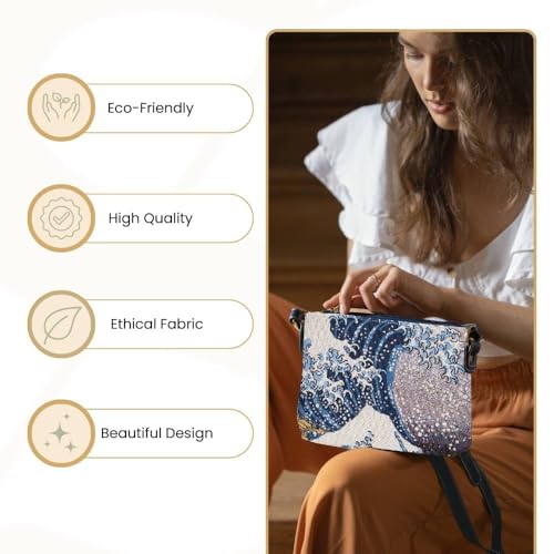 Signare Tapestry Crossbody Bag Shoulder Purse for Women In Hokusai Great Wave off Kanagawa Design (XB02-ART-JP-WAVE) - Image 5