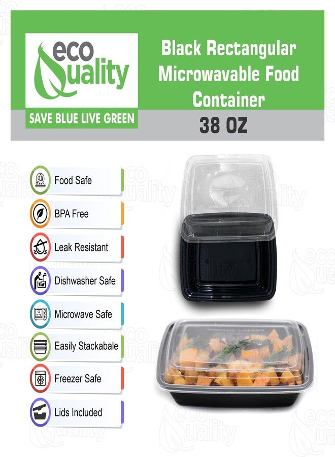 EcoQuality 38 oz Reusable Food Storage 10 Pack Containers with Lids by EcoQuality - Rectangular BPA Free Freezer, Microwave & Dishwasher Safe - Airtight & Watertight Stackable, Lunch Meal Prep, To-Go, Bento Box - Image 2