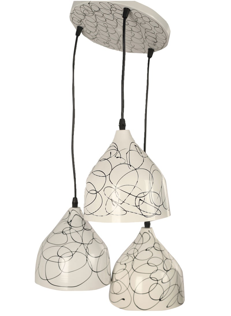Generic metal triple modern chandelier for ceiling lighting (black & white)  - Image 1