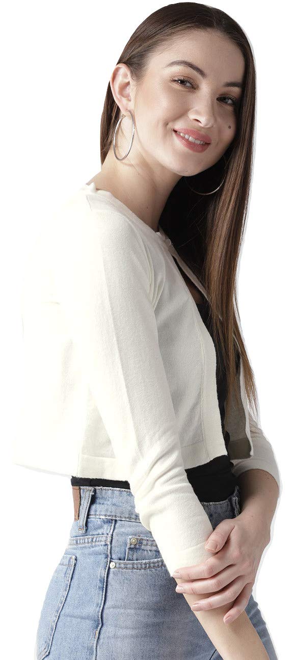 Style Quotient Womens Off-White Solid Crop Shrug - Image 3