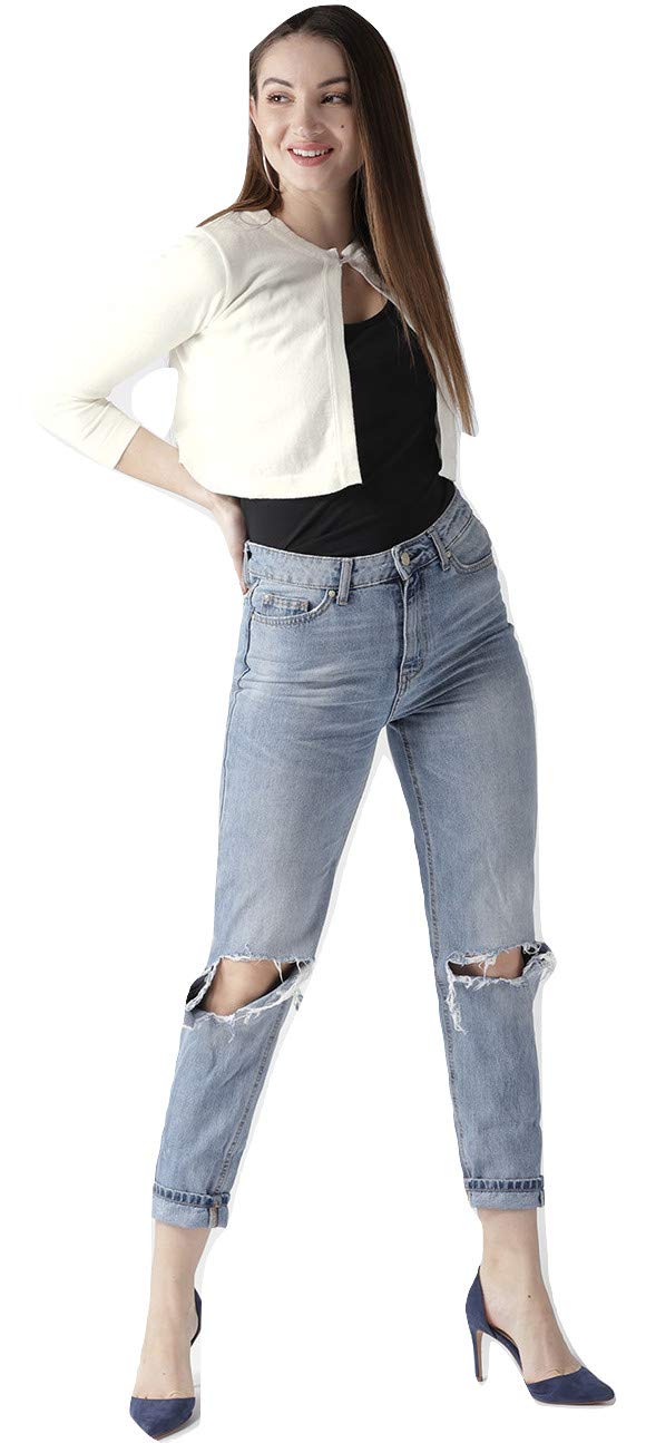 Style Quotient Womens Off-White Solid Crop Shrug - Image 4