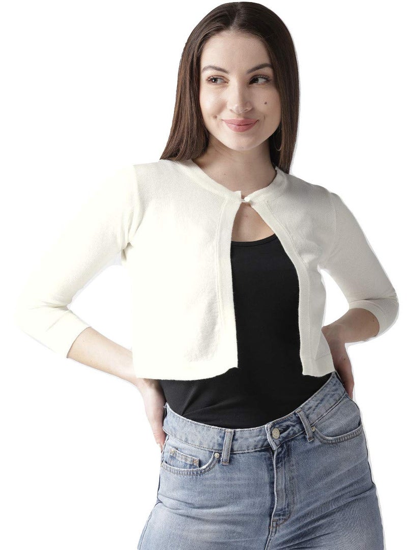 Style Quotient Womens Off-White Solid Crop Shrug - Image 5