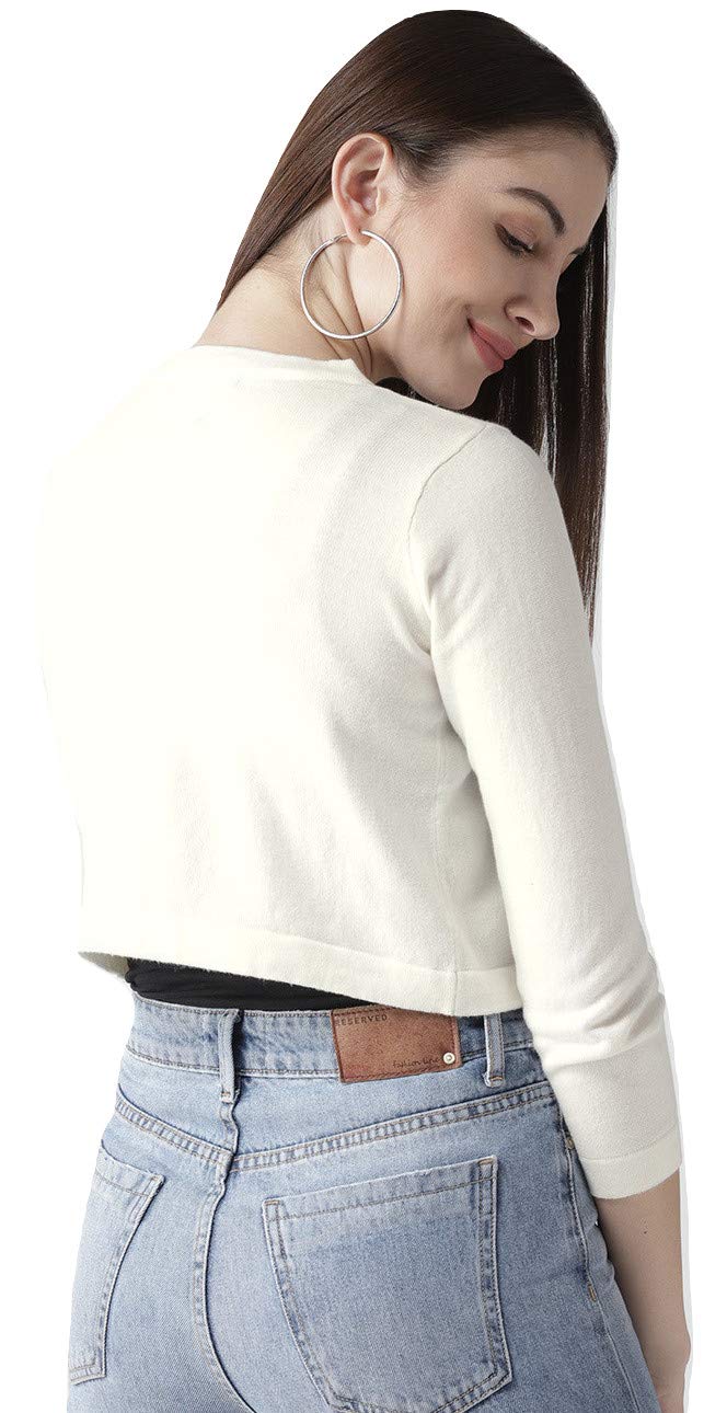Style Quotient Womens Off-White Solid Crop Shrug - Image 2