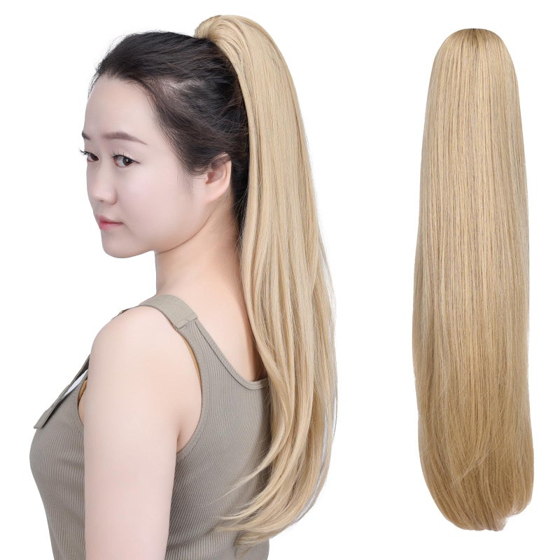 SYXLCYGG Blonde Ponytail Yaki Straight Claw Clip Ponytails 22 55 OZ Synthetic Fake Hair Pieces Women Like Real Hair Fluffy Tangled