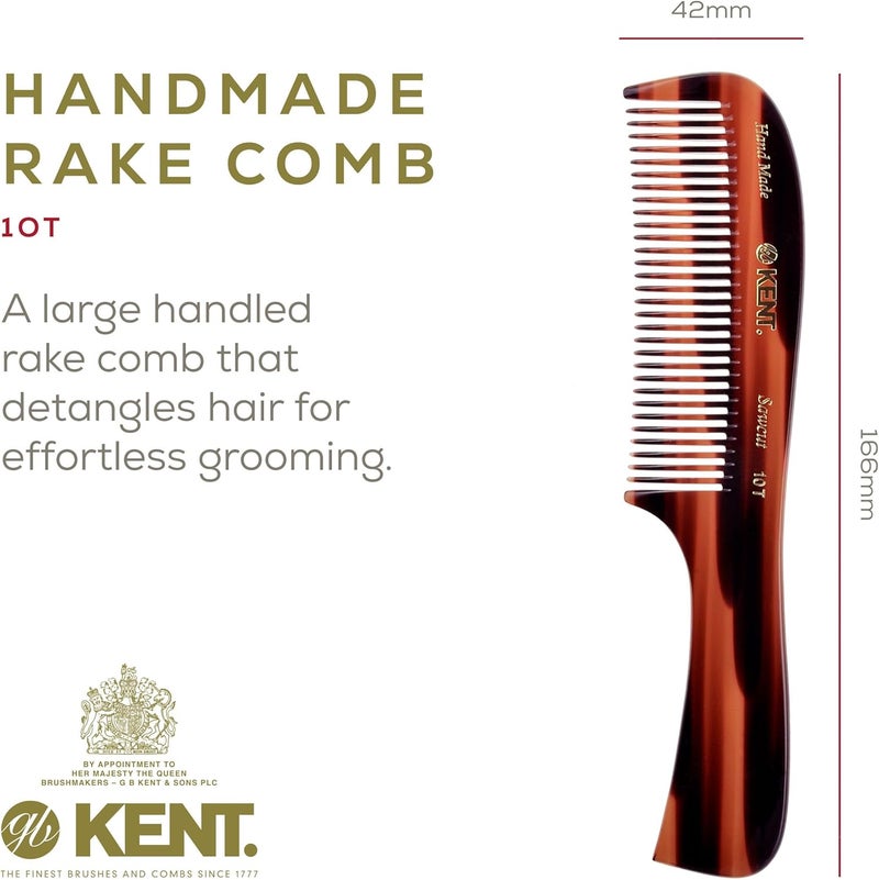 Kent 10T Handmade Large Handled Rake Comb - Wide Tooth Comb for Effortless Detangling of All Hair Types - Image 2