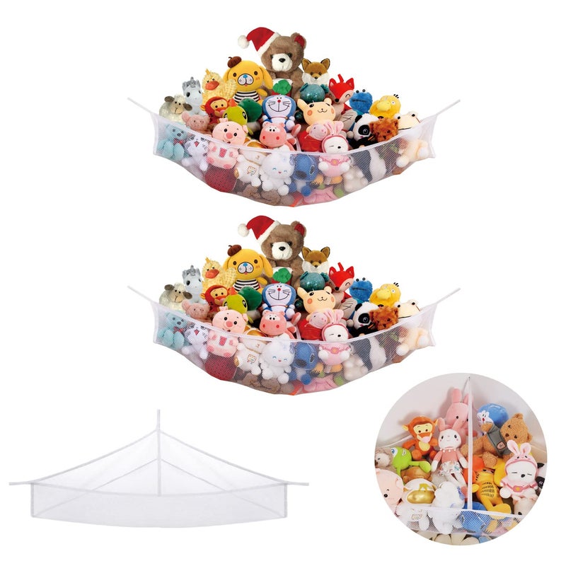INSFITY XLarge Stuffed Animal Net Hammock Corner Fixed Size Min 36 Rightangled Corner Space Each Side NonStretchable Toy Organizer for Plushies Teddy and Squishmallow White 2 Pack XLarge - Image 2